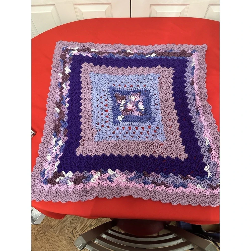 Crocheted Afghan Lap Blanket Blues And Purples Size Small